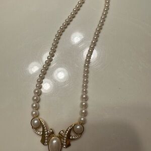 Trifari Pearl Necklace with Gold and Silver Accents